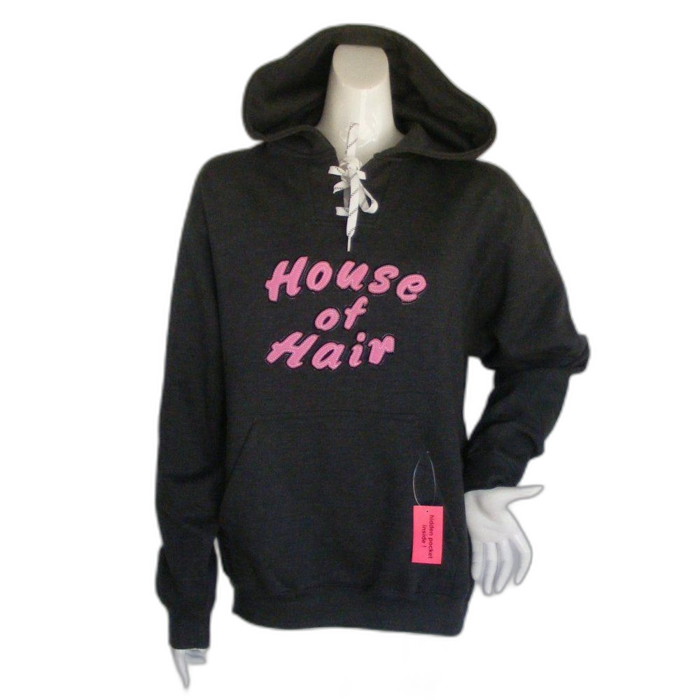 new HOUSE OF HAIR Hoodie/Sweatshirt, M, Pullover, Gray/Pink, Cloth lettering